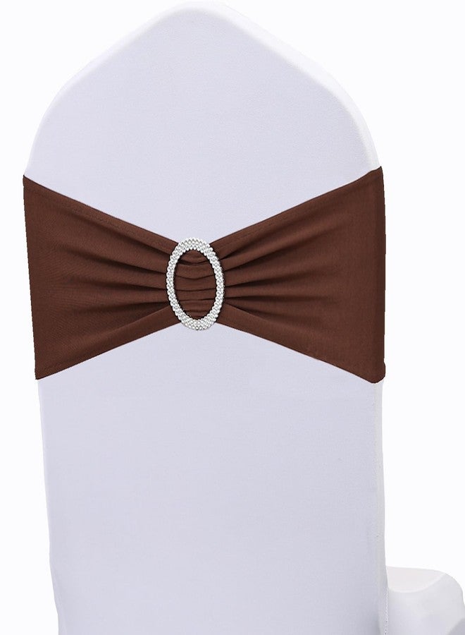 JKDMJF Brown Chair Sashes Bows - 50PCS Stretch Spandex Chair Sashes Bands with Buckles Slider Universal Elastic Chair Ties for Wedding Party Banquet Baby Shower Events Decoration - Image 1